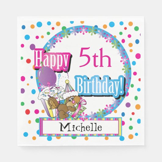 Serviette En Papier Fête d'anniversaire avec mignon écureuil en carica (Devant)