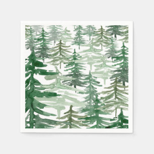 Serviette En Papier Fête d'anniversaire avec motif de forêt en aquarel