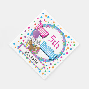 Serviette En Papier Fête d'anniversaire avec un écureuil de dessin ani