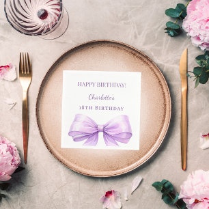 Serviette En Papier Fête d'anniversaire avec un nœud en lavande