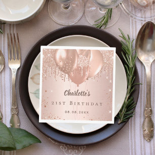Serviette En Papier Fête d'anniversaire ballons pailletés rose gold dé