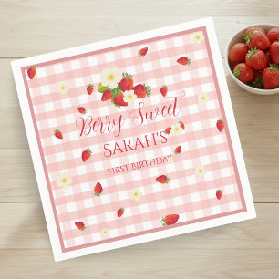 Serviette En Papier Fête d'anniversaire Berry Sweet Strawberry 1 an