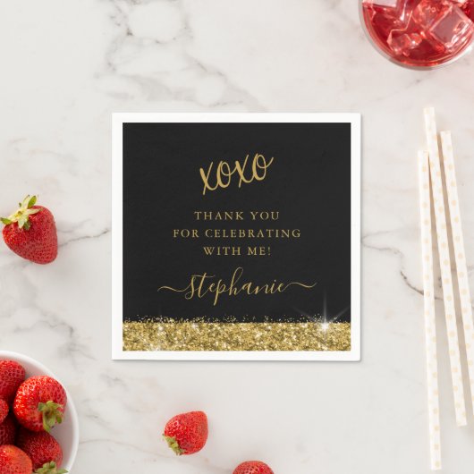 Serviette En Papier Fête d'anniversaire Black Gold Parties scintillant (En situation)