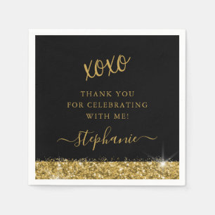 Serviette En Papier Fête d'anniversaire Black Gold Parties scintillant