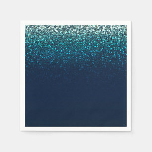 Serviette En Papier Fête d'anniversaire bleu aqua marine pailleté scin