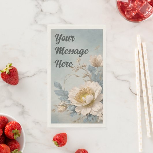 Serviette En Papier Fête d'anniversaire bleu floral élégant (En situation)