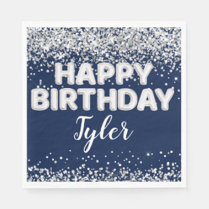 Serviette En Papier Fête d'anniversaire bleu marine argenté
