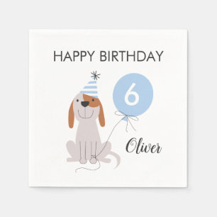 Serviette En Papier Fête d'anniversaire bleue de chiot