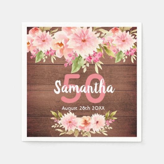 Serviette En Papier Fête d'anniversaire bois brun floraux (Devant)