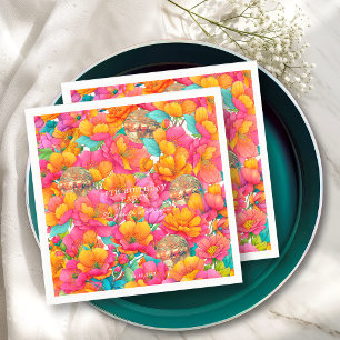 Serviette En Papier Fête d'anniversaire boule disco florale rose vif o
