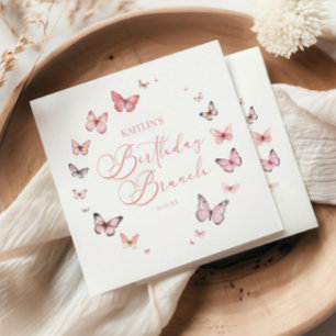 Serviette En Papier Fête d'anniversaire brunch papillon rose tendre