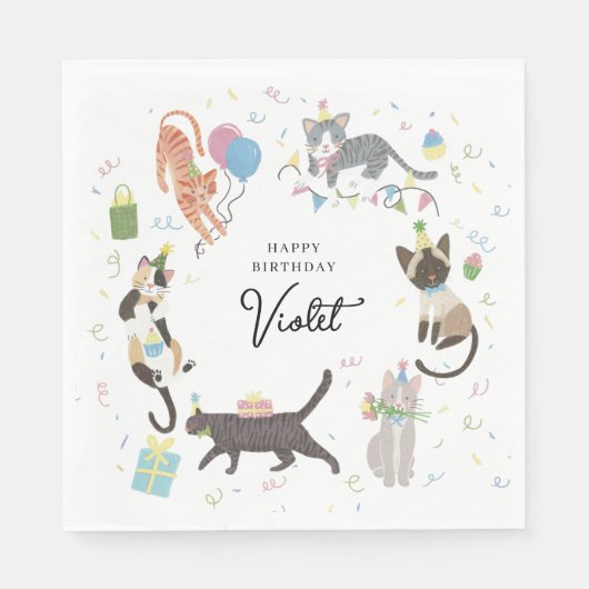 Serviette En Papier Fête d'Anniversaire Cat-Tastic Personnalisée (Devant)