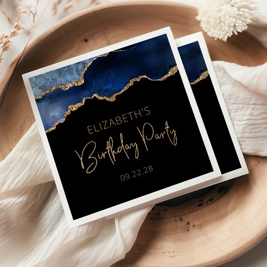 Serviette En Papier Fête d'anniversaire chic géode d'agate bleu paille