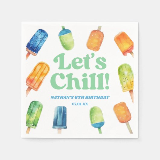 Serviette En Papier Fête d'anniversaire Chill Blue Retro Popsicle (Devant)
