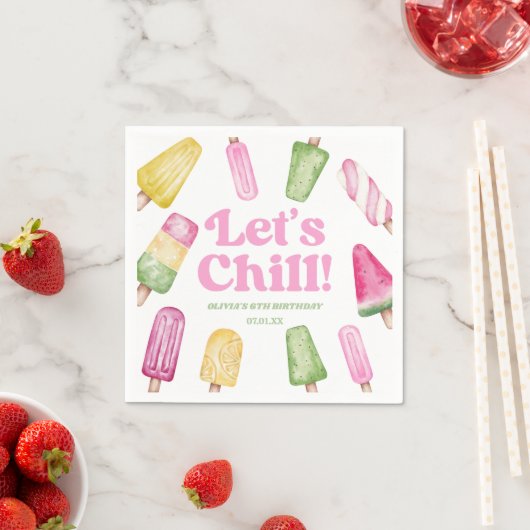 Serviette En Papier Fête d'anniversaire Chill Pink Retro Popsicle (En situation)