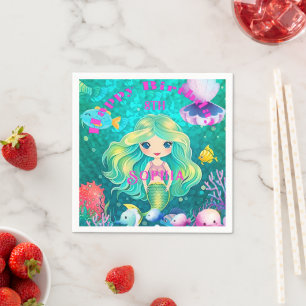 Serviette En Papier Fête d'Anniversaire colorée de Sirène