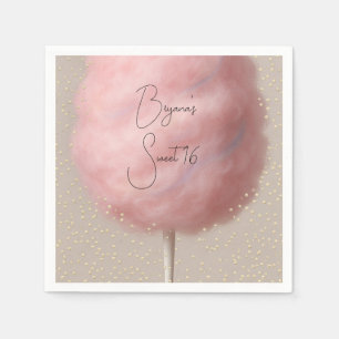 Serviette En Papier Fête d'anniversaire confettis or barbe à papa rose