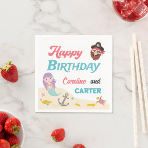 Serviette En Papier Fête d'anniversaire conjointe Sirène & Pirate Tout