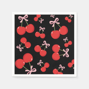 Serviette En Papier Fête d'anniversaire coquette Cerises Noires Ruban 