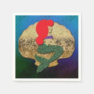 Serviette En Papier Fête d'anniversaire Coquillage Doré Sirène aux Che