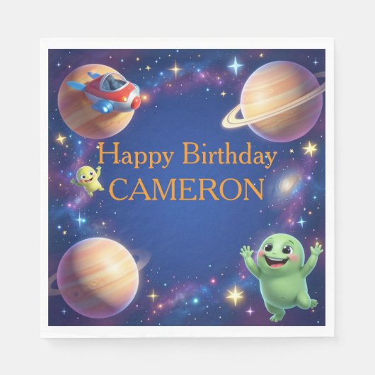 Serviette En Papier Fête d'anniversaire d'aliens mignons de l'espace (Devant)