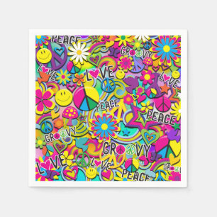 Serviette En Papier Fête d'anniversaire d'amour rétro funky FUN des an