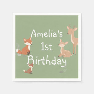 Serviette En Papier  Fête d'anniversaire d'animaux de la forêt 