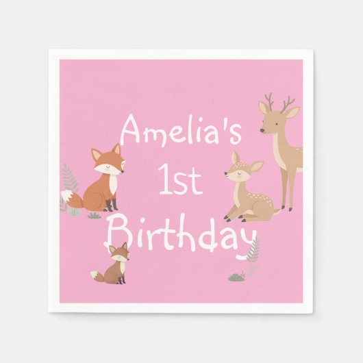 Serviette En Papier Fête d'anniversaire d'animaux de la forêt (Devant)