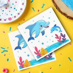 Serviette En Papier Fête d'anniversaire d'animaux marins dauphin migno