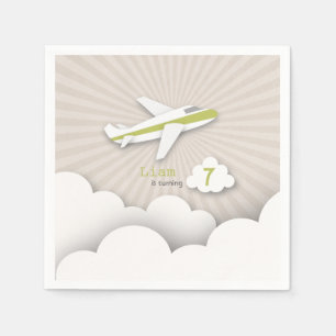 Serviette En Papier Fête d'anniversaire d'avion - vert