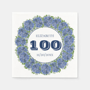 Serviette En Papier Fête d'anniversaire de 100 ans d'Hortensia Bleu Fl