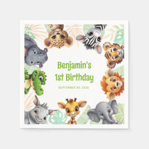 Serviette En Papier Fête d'anniversaire de 1 an de safari jungle pour