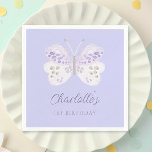 Serviette En Papier Fête d'anniversaire de 1 an Papillon Aquarelle Lav