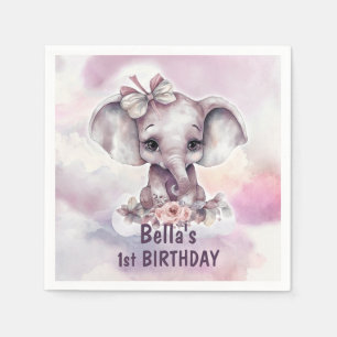 Serviette En Papier Fête d'anniversaire de 1 an pour bébé éléphant ros