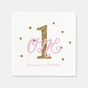 Serviette En Papier Fête d'anniversaire de 1 an pour filles Rose & Or 