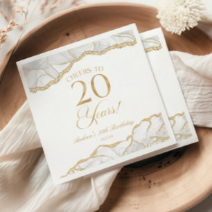 Serviette En Papier Fête d'anniversaire de 20 ans élégante en agate et