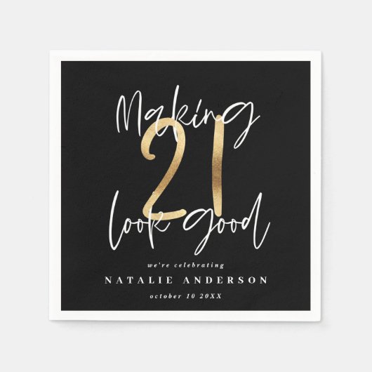 Serviette En Papier Fête d'anniversaire de 21 ans en or (Devant)