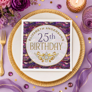 Serviette En Papier Fête d'anniversaire de 25 ans Strata Bijou Violet