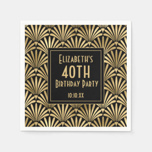 Serviette En Papier Fête d'anniversaire de 40 ans Art déco noir et or