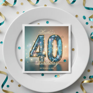 Serviette En Papier Fête d'anniversaire de 40 ans Glamour Chic Cristal