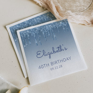 Serviette En Papier Fête d'anniversaire de 40 ans Glitter Glam Bleu qu