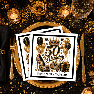 Serviette En Papier Fête d'anniversaire de 50 ans Luxe Paillettes Or e