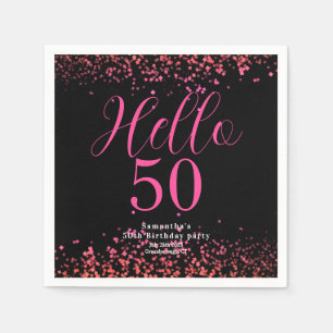 Serviette En Papier Fête d'anniversaire de 50 ans rose vif et noir ave
