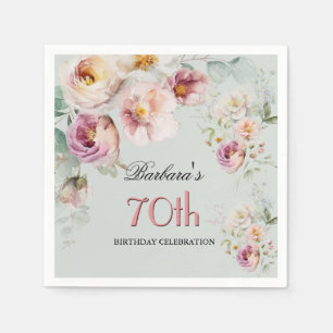 Serviette En Papier Fête d'anniversaire de 70 ans aux fleurs aquarelle