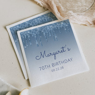 Serviette En Papier Fête d'anniversaire de 70 ans Blue Dripping Glitte