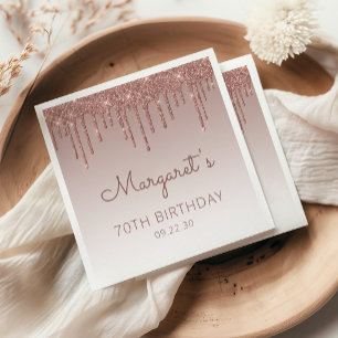 Serviette En Papier Fête d'anniversaire de 70 ans Glam Rose Gold Glitt