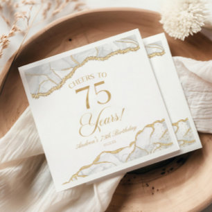 Serviette En Papier Fête d'anniversaire de 75 ans en Agate Or Blanc Él