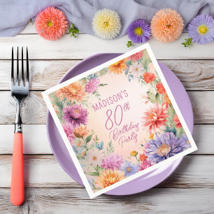 Serviette En Papier Fête d'anniversaire de 80 ans aux fleurs d'aster B