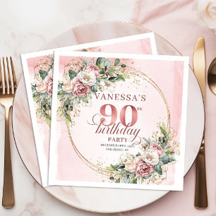 Serviette En Papier Fête d'anniversaire de 90 ans Chic Dusty Rose Gold