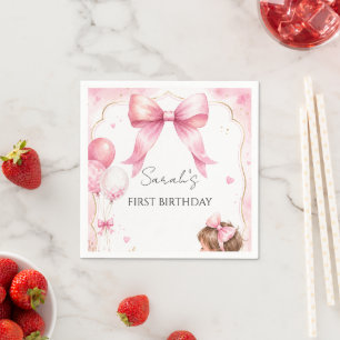 Serviette En Papier Fête d'anniversaire de bébé fille à l'aquarelle ro